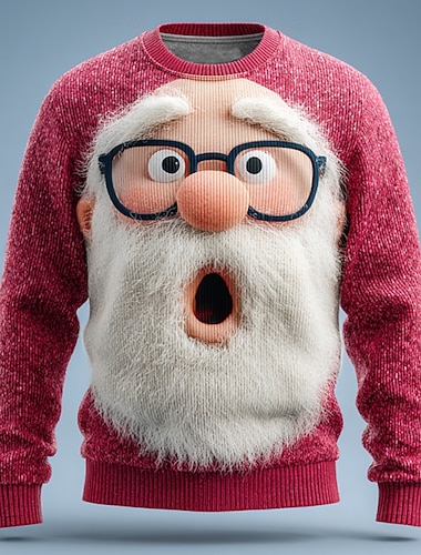  Pull de Noël moche Homme Dessin animé Père Noël Imprimé Pull Tricots Col Rond Occasionnel Vacances Quotidien Festival Garder au chaud manche longue Automne Hiver Noir Rouge Vert