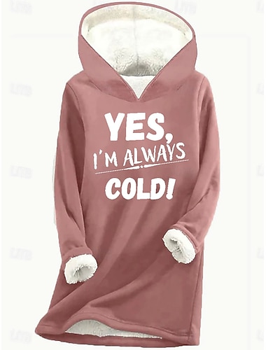  Per donna Felpa con cappuccio Stampato Grafico Lettera Casual Comfort Manica Lunga Con Cappuccio Top lunghi Casuale Streetwear Abbigliamento Quotidiano Blu Rosa Grigio Autunno Inverno