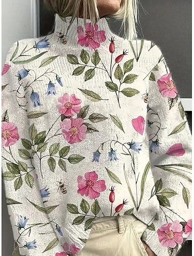  Női Pulóver Elegáns Divat Utcai sikk Virágos Paisley Körgallér Virágos Kötött Hosszú ujj Normál felsők Kötött Munka Alkalmi Medence Bíbor Ősz Tél