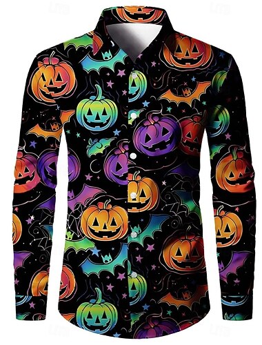  Halloween Skelett Dödskalle Pumpa Blus / Skjorta Skjorta med knappar Mönster Till Herr Vuxna Halloween Karnival Maskerad 3D-utskrift Fest Halloween