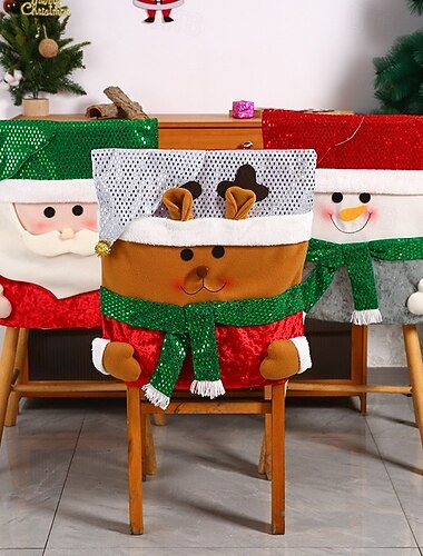  Fundas de silla decorativas 3D navideñas fundas de silla de lentejuelas doradas decoración festiva para el comedor decoraciones para fiestas de Navidad de estilo europeo