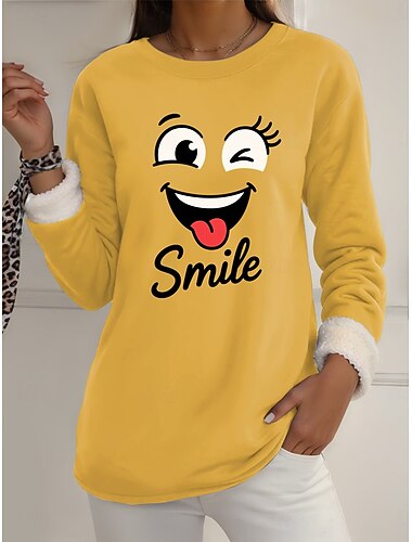  Dame Fleeceforet genser-pysjamas Genser med genser Pullover Gensere Grafisk Varm Gatemote Fritid Langermet Crew-hals Vanlige topper Hjem Hverdag Avslappet Trykt mønster Svart Gul Rosa Mørk Rosa Blå