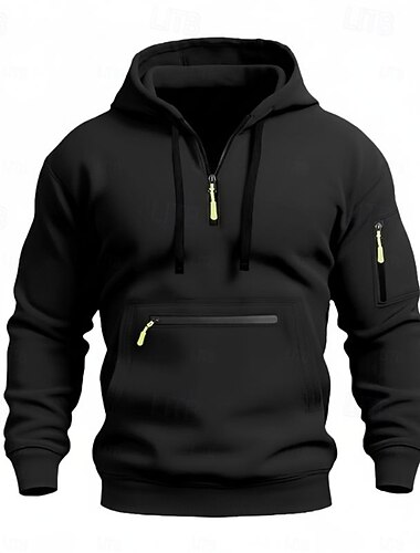  Homens Moletom Moletons com zíper Moletom Tático Preto Azul Marinha Camelo Cinza Claro Cinzento Escuro Com Capuz Tecido Bolsos Half Zip Bolso frontal Diário Feriado Para Noite Poliéster Roupa de rua