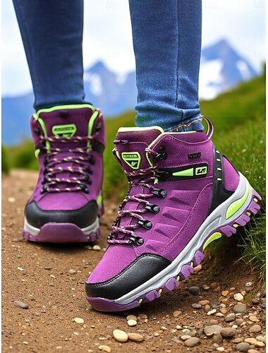  Dámské nepromokavé turistické boty – fialové vysoké outdoorové boty s oporou kotníku pro trekking, kempování a horská dobrodružství