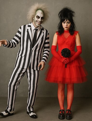  ビートルジュース リディア・ディーツ カーニバル ファンシーコスチューム スーツ＆ブレザー ハロウィングループカップルコスチューム ビートルジュース2 ホラー映画 成人 男性用 女性用 ハロウィーン カーニバル 性能 パーティー 簡単なカーニバルコスチューム ドレスアップ