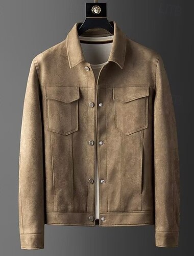  Homme Veste en faux suède Veste Cargo Vacances Quotidien Résistant à l'usure Avec Poches Printemps Automne Uni Mode Classique Revers Régulier Noir Marron Gris Veste