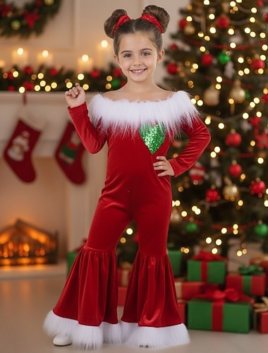  père Noël Monstre vert à fourrure Costume élégant Combinaison Costume de Noël Garçons Fille Déguisement Cosplay Enfant Noël Nouvel An la veille de Noël Noël Soirée Combinaison
