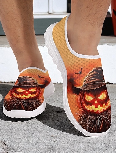  Herre Halloween Witch Rider-sneakers – pustende slip-on-løpesko i netting for festivaler, fester og utendørsaktiviteter
