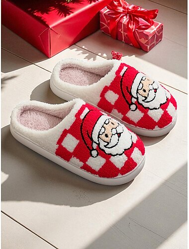  Damjultofflor med jultomtemönster, varma inomhusskor för vinterkomfort i semestern
