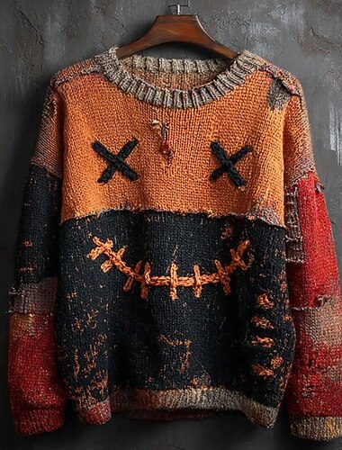  Hombre Suéter de punto Estriado Tejer Tops regulares De Punto Estampado Calabaza Cuello Barco Víspera de Todos los Santos Vacaciones Ropa Cotidiana Ropa hombro caído Otoño Invierno Calabaza S M L