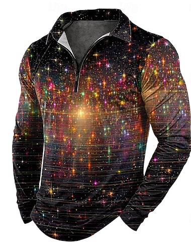 Homens Gráfico Camisas Polo com zíper Manga Longa Camisas polo Lapela Casual Ao ar livre Roupa Diária Impressão 3D Outono Inverno Azul Roxo Laranja   Homens Gráfico Camisas Polo com zíper Manga Longa Camisas polo Lapela Casual Ao ar livre Roupa Diária Impressão 3D Outono Inverno Azul Roxo Laranja