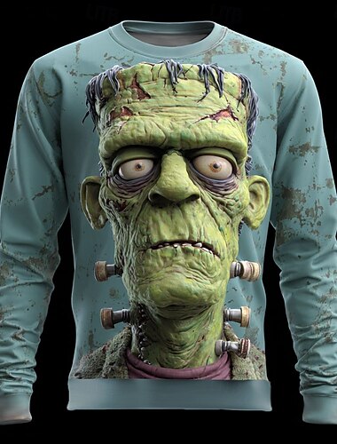  Halloween Pánské Zombie 3D Mikina Punk Večírek Tričkový Dovolená Vodní modrá Hnědá Výstřih ke krku 3D Celý rok Návrhář