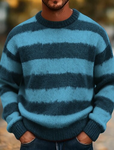  Homens Tiras Horizontais Pulôver suéter Roupa de Malha Crewneck Casual Férias Rua Diário Impressão 3D Tricôt Mantenha Quente Manga Longa Primavera Outono Inverno Azul Céu Amarelo Azul