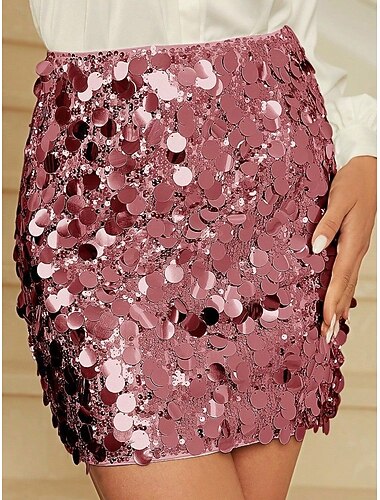  Dame الالتفاف Kroppstett Kjole Mote Glitrende Mini Høy Midje Skjørt عادي Paljetter Mikroelastisk Fest Gate Marineblå Svart Champagne Rosa Vår Polyester