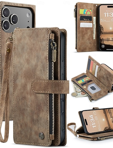  telefono Custodia Per iPhone 17 Pro Max 17 Air 17 Custodia Portafoglio Cerniera con Cordino Cavalletto TPU Pelle PU