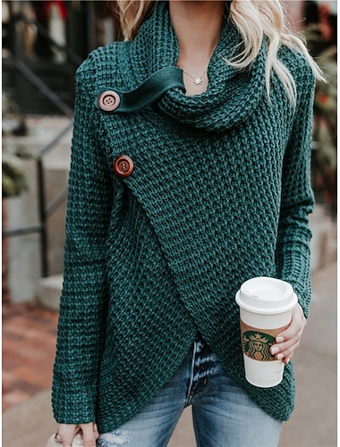  نسائي سترة كاجوال ناعم لون سادة مضلع رقبة عالية محبوك كم طويل قمصان عادية متماسكة الأماكن المفتوحة مناسب للبس اليومي عطلة نهاية الاسبوع أسود نبيذ الخريف الشتاء