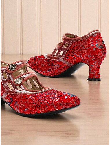  Sapatos femininos vintage jacquard mary jane da década de 1920 - sapatos sociais eduardianos com tiras duplas e botões para chás de senhoras, casamentos e eventos gatsby