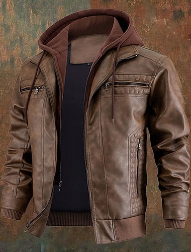  Per uomo Giacca in Ecopelle Giacca da Biker Giacca da Moto Vacanza Quotidiano Antivento Caldo Tasca Autunno Inverno Semplice Moda Classico Con Cappuccio Regolare Nero Marrone Giacca