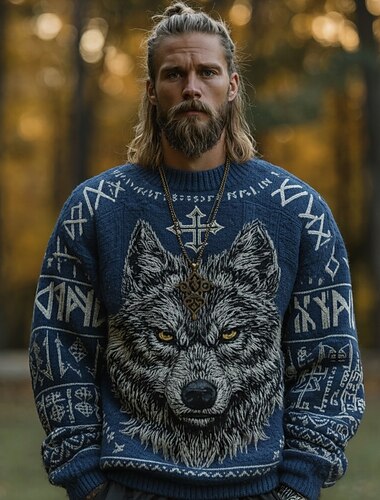  Per uomo Animale Lupo Maglione Maglieria Girocollo Retrò Vintage Casual Vacanza Streetwear Quotidiano Stampa 3D Lavoro a maglia Tenere al caldo Manica Lunga Primavera Autunno Inverno Nero Blu Verde