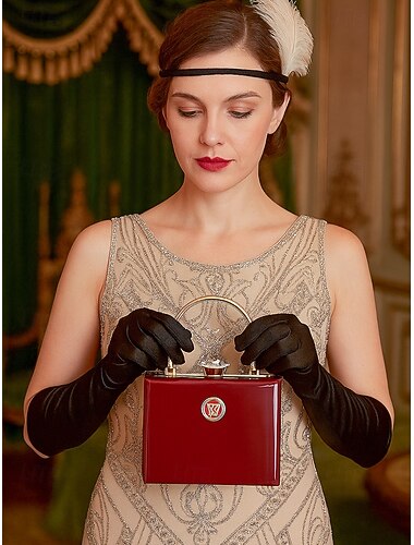  Dameveske i burgunderfarget lakkskinn med gullhåndtak, vintage Gatsby-stil til cocktailfester, bryllup og formelle arrangementer