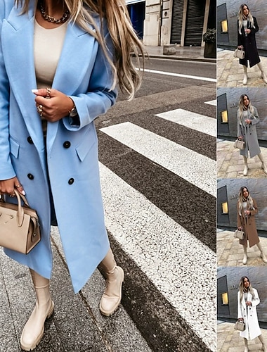  Damen Freizeitjacke Warm Bequem Tasche Knöpfe Mode Outdoor Einfach Ausgehen Wochenende Einreihig Regulär Revers Normale Passform Langarm Oberbekleidung Schwarz Weiß Blau Herbst Winter