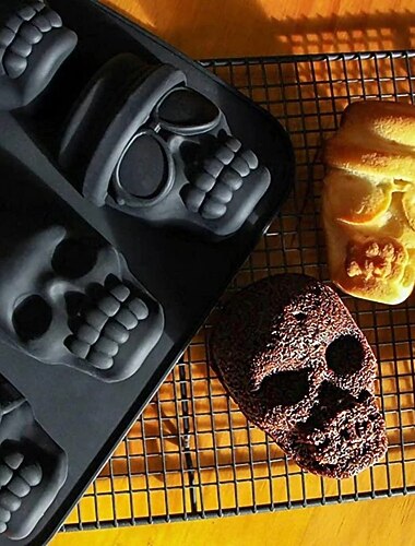  Halloween-Totenkopf-Kuchenform mit 6 Gittern, Piratenschädel, große Silikon-Totenkopf-Backform für Schokolade, Kuchen, Mousse, Harz und DIY-Halloween-Bastelarbeiten