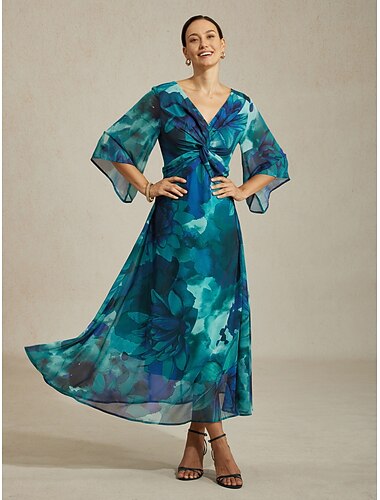  abito lungo da donna verde stampa floreale astratta nodo intrecciato casual vacanza primavera estate autunno