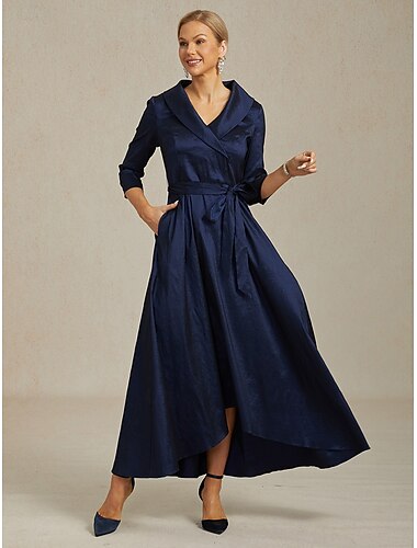  Per donna Abito lungo maxi Vestito da Festa Elegante Vintage Vestibilità regolare Tinta unica Manica 3/4 Scollo a V Blu marino Autunno Inverno