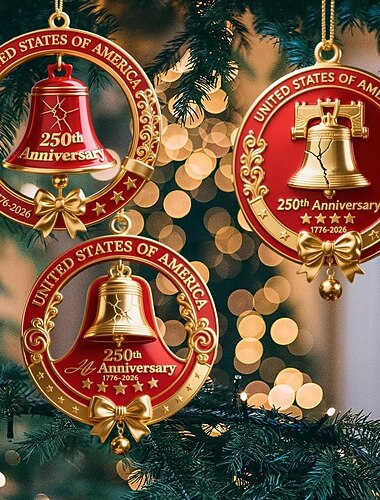  Adorno de campana de la libertad conmemorativo del 250.º aniversario de EE. UU., campana vintage, decoración para árbol de Navidad con detalles conmemorativos patrióticos, recuerdo colgante de metal