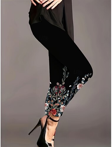  Mulheres Calças Leggings Leggings aconchegantes Férias Vintage Roupa de rua Comprimento total Natural Floral Gráfico Flor Cintura elástica Imprimir Confortável Exterior Elasticidade Alta Ao ar livre