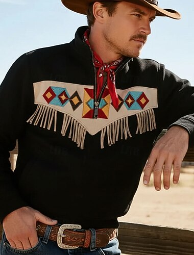  Ανδρικά Cowboy Πουλόβερ Etnic Vintage ρετρό Μακρυμάνικο Όρθιος Γιακάς ΕΞΩΤΕΡΙΚΟΥ ΧΩΡΟΥ Δουλειά Δώρο Μαύρο Θαλασσί Χακί Φερμουάρ Φθινόπωρο Χειμώνας Σχεδιαστής Τ M L XL XXL XXXL