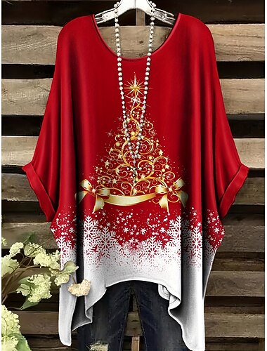 Weihnachten Damen Bluse Grafik Weihnachtsbaum Elegant Vintage Tropisch Halbarm Fledermaus Ärmel Rundhalsausschnitt Normale Oberteile Täglich Ferien Urlaubskleidung Schwarz Weiß Rosa Rote Frühling   Weihnachten Damen Bluse Grafik Weihnachtsbaum Elegant Vintage Tropisch Halbarm Fledermaus Ärmel Rundhalsausschnitt Normale Oberteile Täglich Ferien Urlaubskleidung Schwarz Weiß Rosa Rote Frühling