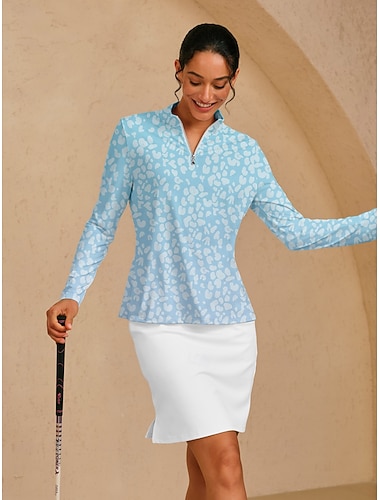  Femmes T-shirt POLO Bleu clair manche longue Top Vêtements de golf pour femmes, tenues, vêtements
