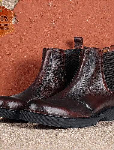  Botas Chelsea masculinas de couro marrom – botas clássicas de cano curto com painéis laterais elásticos para uso profissional, casual e diário