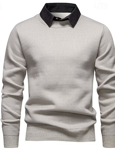  Herr Pullover tröja Stickad tröja Ribbad Sticka Vanliga toppar Stickat Fleece Slät Nedvikt Mode Grundläggande Semester Dagliga kläder Kläder Vinter Svart Mörkgrå S M L