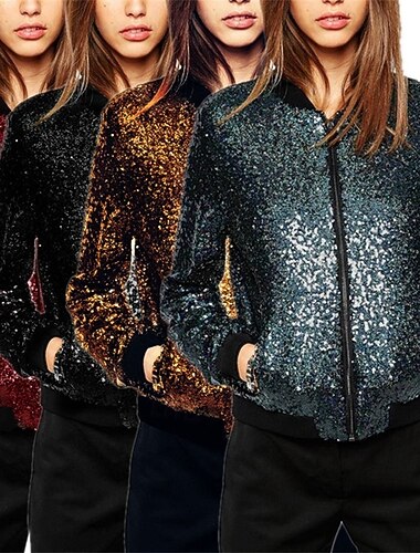  Per donna Giubbotto bomber Giacca Casual Confortevole Traspirante Cerniera Tasca Strass Moda Moderno Casual Semplice Uscire Weekend Cerniera Regolare Collo alla coreana Vestibilità regolare Manica