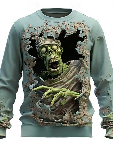  Halloween Pánské Zombie 3D Mikina Punk Večírek Tričkový Dovolená Vodní modrá Fialová Výstřih ke krku 3D Celý rok Návrhář