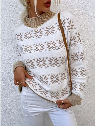  Per donna Felpa Casual Morbido Fiocchi di neve A Coste Dolcevita Lavorato a maglia Manica Lunga Top Regolari Maglia All'aperto Quotidiano Weekend Rosa Blu marino Autunno Inverno