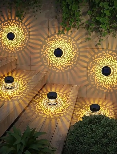  Solcelle væglampe metal lanterne solcelle udendørs dæk trin lys mandala tema vandtæt LED solcelle landskabsprojektor lys til have søjle terrasse gård dekoration