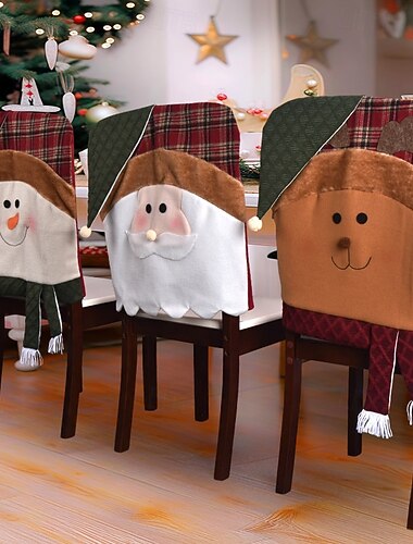  Fundas de Sillas de Navidad Funda de Respaldo de Silla sin Cara de Papá Noel Decoración de Silla de Arpillera para Vacaciones Cómoda Funda de Silla de Comedor Festiva Decoración Navideña para el Hogar