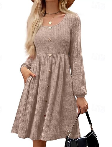  Damen Minikleid Freizeitkleid Elegant Mode Modern Outdoor Täglich Ausgehen Normale Passform Einfach Langarm Rundhalsausschnitt Schwarz Weiß Gelb Rosa Frühling Winter Herbst