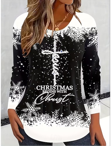 Weihnachten Damen T Shirt Grafik Schneeflocke Weihnachten Vintage Mode Stilvoll Langarm Rundhalsausschnitt Rundhals Normale Oberteile Täglich Wochenende Druck Schwarz Gold Sommer Frühling Herbst   Weihnachten Damen T Shirt Grafik Schneeflocke Weihnachten Vintage Mode Stilvoll Langarm Rundhalsausschnitt Rundhals Normale Oberteile Täglich Wochenende Druck Schwarz Gold Sommer Frühling Herbst
