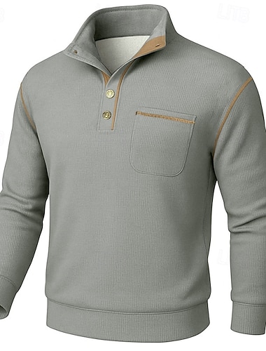  Homme Sweat-shirt Velours Côtelé Sweat-shirt en polaire Pull Sweat à capuche boutonné Noir Vert Véronèse bleu marine Bleu Kaki Col montant Uni Patchwork Bloc de Couleur Texturé Sport & Loisir