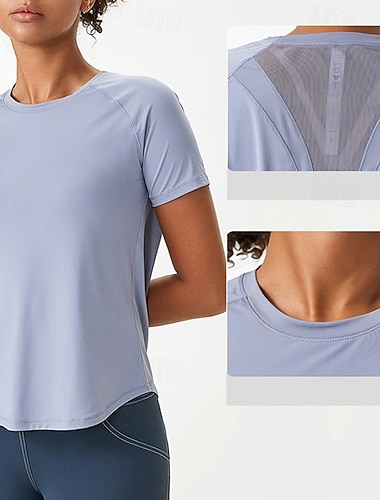  Dame Gymskjorte Treningstrøyer Netting Kortermet Topper treningsklær Høst Ensfarget Hurtigtørkende Myk Svettereduserende Treningsstudio Trene Løp Sports Sportsklær Svart Rosa Blå