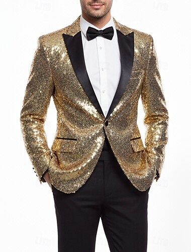  Per uomo Giacca blazer Collare di chiusura Festa Tinta unita Blazer Nero Argento Champagne Vestibilità su misura Monopetto Un Bottone