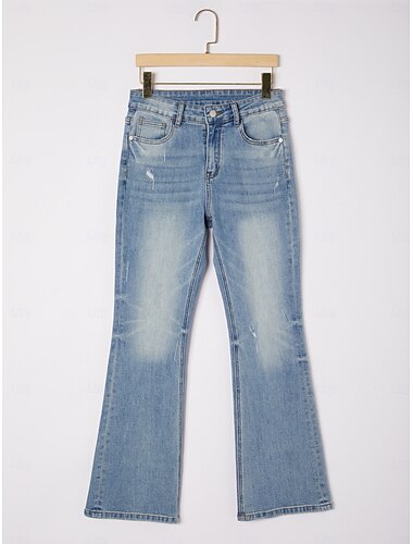  Dam Unisex Jeans Fullängd Bomull Denim Elastisk Elegant Ledigt Blå Sommar Alla årstider S M L