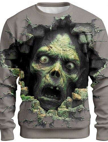  Halloween Hombre Zombis 3D Sudadera Punk Fiesta Cuello Barco Vacaciones Verde Claro Verde Trébol Cuello redondo 3D Todas las Temporadas Diseñador