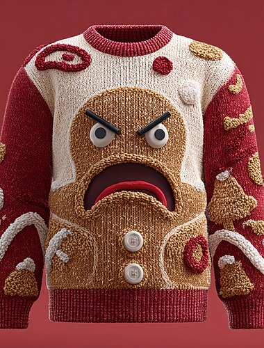  Ruma joulupaita Miesten Piirretty Piparkakut miehet Neulepusero Knitwear Pyöreäkauluksinen Vapaa-aika Loma Päivittäin Festivaali 3D-tulostus Pidä Lämmin Pitkähihainen Kevät Syksy Talvi Valkoinen