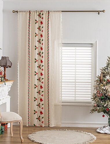  Julebroderte utklippsgardiner, julegardiner til stue og soverom, ferdige vindusgardiner i europeisk-amerikansk stil