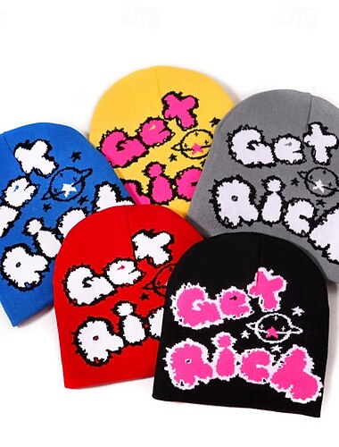  Homens Unisexo Gorro Chapéus de inverno Gorros Chapéu de malha Gorro de inverno Preto Amarelo Fibras Acrilicas Tricotado Aconchegante Roupa Diária Para Noite Letra Macio Quente